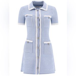 Self portrait blue Lurex knitted mini dress